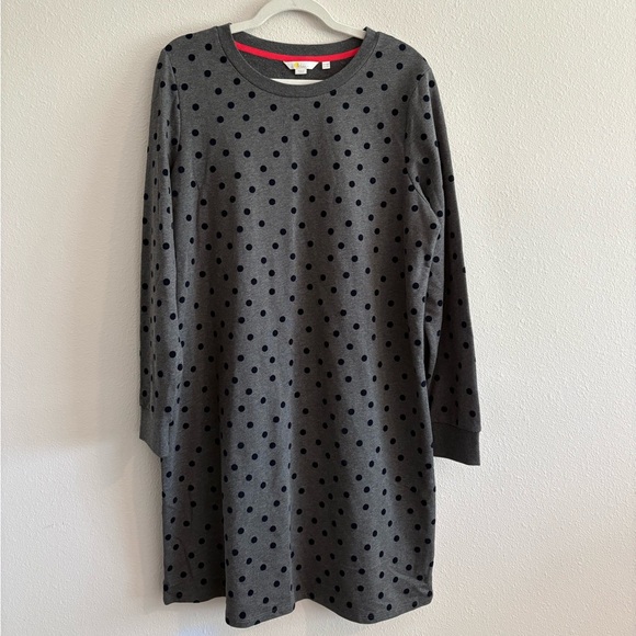 Boden Sweatshirt Dress Crewneck Long-Sleeve Women’s 14 Polka-Dots Cotton Grey - Picture 1 of 6